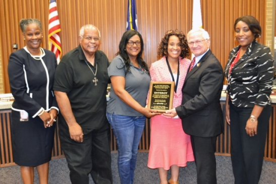 Bedar Warren, St. James Parish director of human services; Milton Cayette, St. James Council on Aging chairman; Flo Dumas and Rhonda Colar, Entergy; Timmy Roussel, St. James Parish president; Ingrid LeBlanc, St. James assistant director of human services.